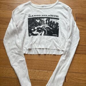 White Long Sleeve Graphic Crop Top